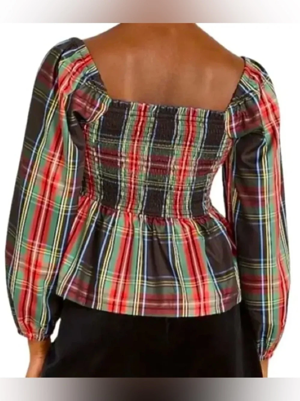 J.Crew Puff-Sleeve Smocked Top in Stewart Tartan Size XS Peplum Holiday
